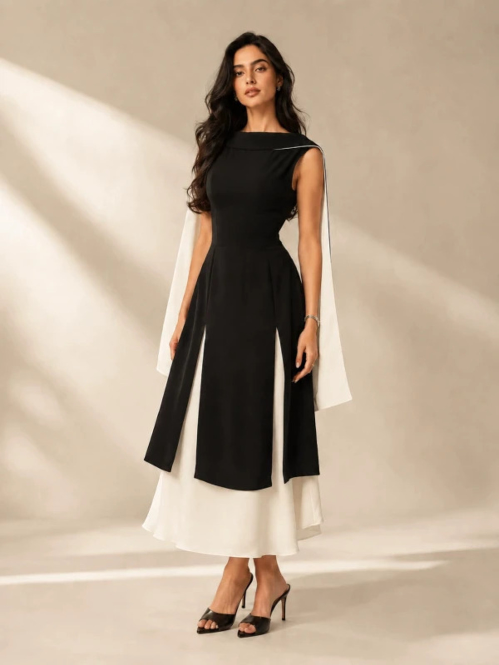 Sleeveless Colorblock Round Neck Slim Fit Vintage Dress